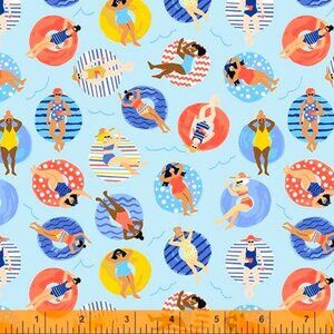 Bathing Beauties on Blue Cotton Fabric by Whistler Studios for Windham Fabrics